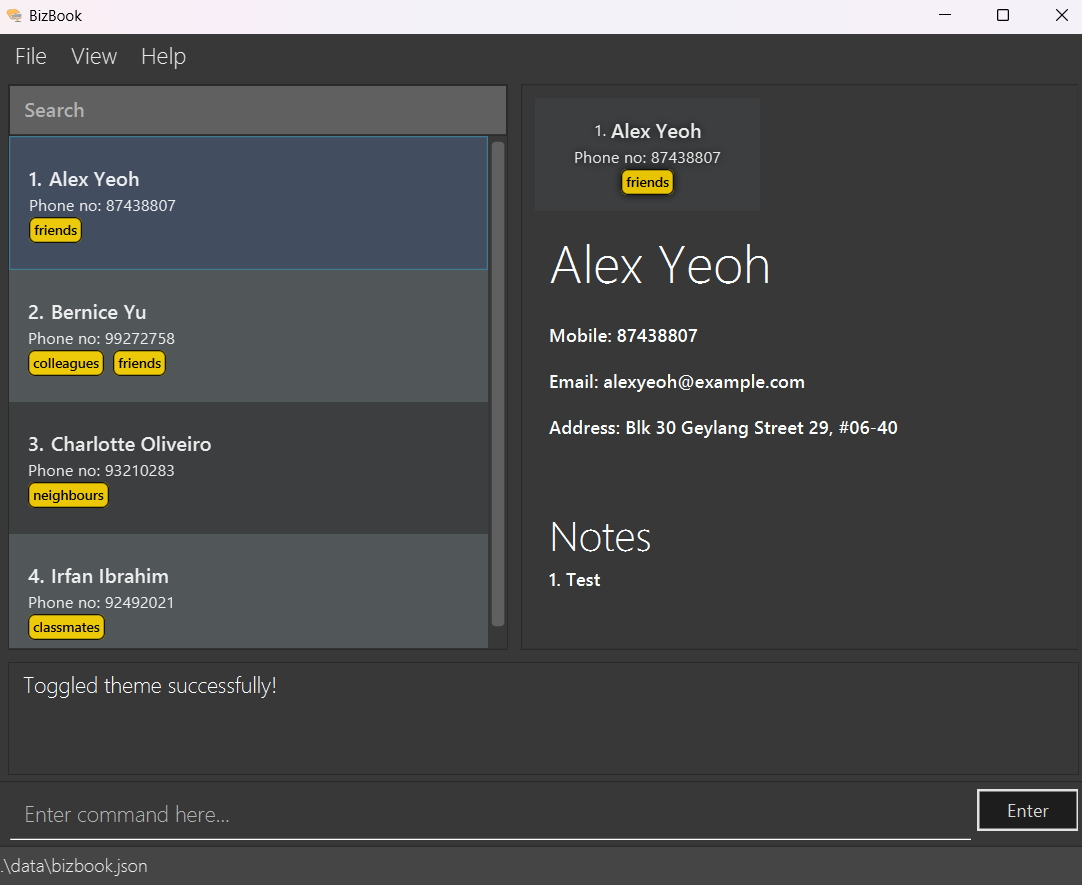 GUI in dark mode